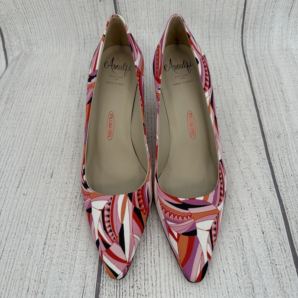 Amalfi by Rangoni Shoes Womens 8.5N Red Pink Art Deco Idea Alviria Rosso Pump